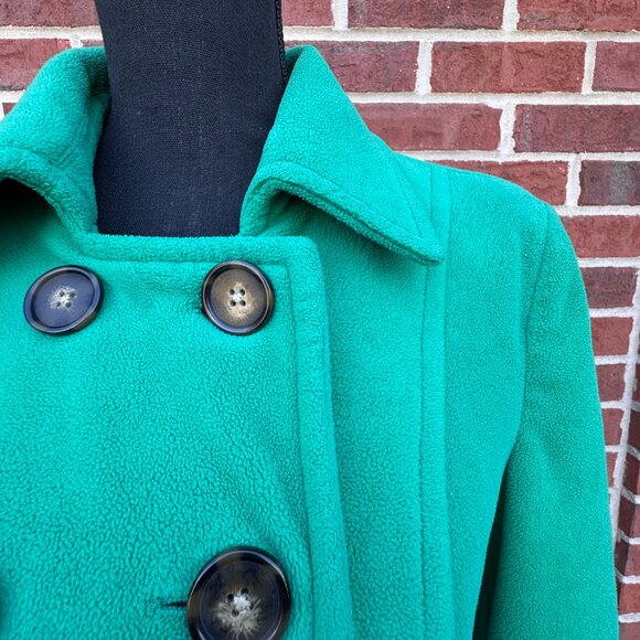 Old Navy Fleece Pea Coat Womens Medium Green Belted Double Breasted Classic - Picture 3 of 9